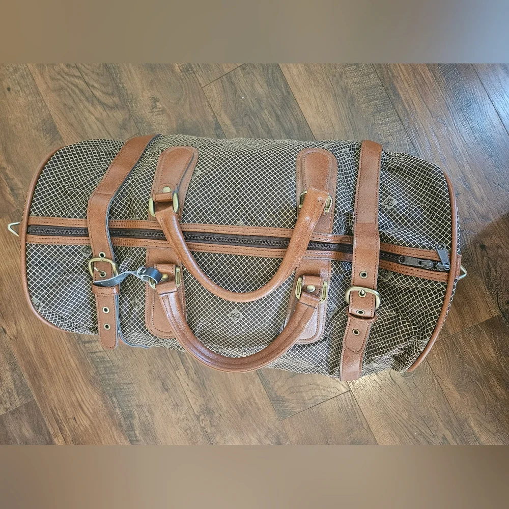 Bg Brown Leather Accent Travel Duffel Bag